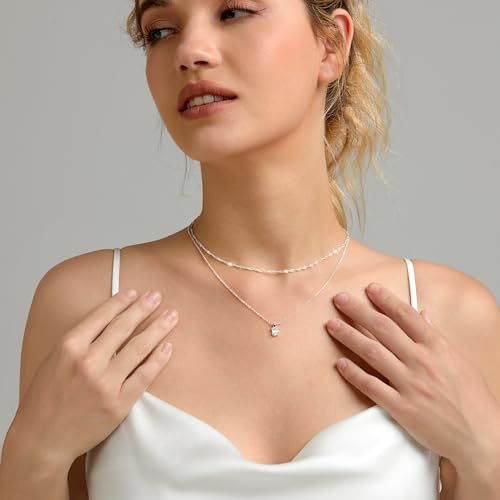 Zeffy Diamond Necklaces for Women, Dainty Gold Necklace 18k Gold Plated Layered Necklaces Simple Gold CZ Diamond Pendant Necklaces for Women Trendy Jewelry Gifts for Girls - color: Silver Diamond Layered Necklace