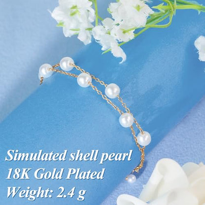 DAYANEY Pearl Bracelets for Women Gold Bracelet Silver Pearl Jewelry | Gold Bracelet Silver Pearl Jewelry Summer Gifts for Girls Dainty Daisy and Heart Bracelets Cute Floral Jewelry for Bridesmaid - style: Gold Pearl-Layered