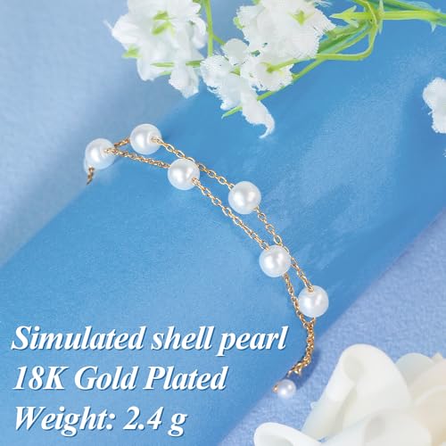 DAYANEY Pearl Bracelets for Women Gold Bracelet Silver Pearl Jewelry | Gold Bracelet Silver Pearl Jewelry Summer Gifts for Girls Dainty Daisy and Heart Bracelets Cute Floral Jewelry for Bridesmaid - style: Gold Pearl-Layered