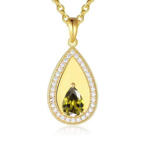 Birthstone Pendant Necklaces for Women 925 Sterling Silver Teardrop Pendant Necklace Birthday Jewelry Gift, 18"+2" Inches - color: 08 - Peridot