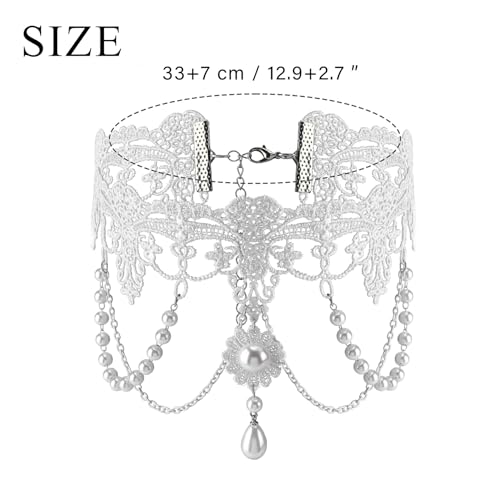 MILAKOO Lace Tattoo Choker for Women Elegant Goth & Elegant Necklace Collarbone Pearl Pendant Collar - color: White C