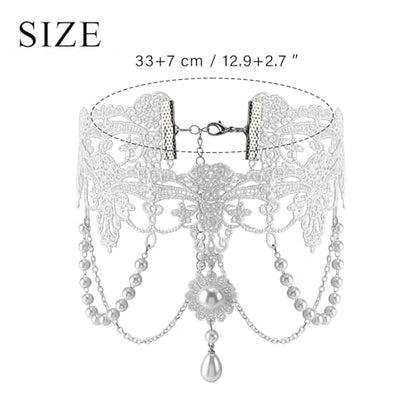 MILAKOO Lace Tattoo Choker for Women Elegant Goth & Elegant Necklace Collarbone Pearl Pendant Collar - color: White C