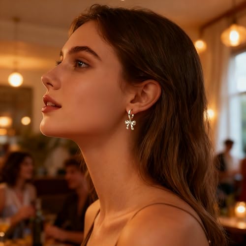 Jean Beau Drop Hoop Earrings for Women, Fasion Jewelry Gift - color: Gold Bow