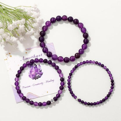 Raicegs 4 6 8MM Beaded Bracelets Healing Crystal Bracelet for Women Men Natural Stone Handmade Stretch Bracelet Reiki Spiritual Jewelry - color: Amethyst, size: 6mm