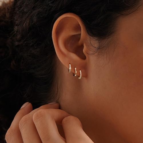 CZ Huggie Earrings for Women, Dainty Gold Earring Stacks 14K Gold Plated Small Huggie Hoop Earrings for Women Trendy Hypoallergenic Cute Unique Gold Earrings Set Fashion Gold Womens Jewelry - color: Gold-set3