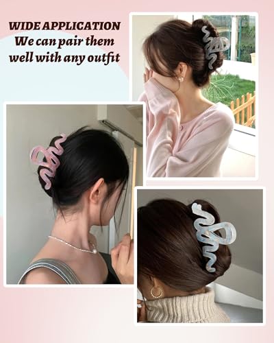 4Pcs Large Hair Claw Clips, Nonslip Cute Jelly Hair Clips for Thick Hair and Long Hair - color: Wave-Pink + Gray + Yellow + Cyan