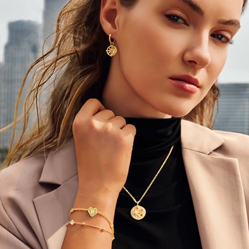 Cicy Bell Gold Heart Initial Bracelets for Women Gifts Dainty 18K Gold Plated Cubic Zirconia Personalized A-Z Name Chain Link Charm Bracelet Non Tarnish Birthday Jewelry Gifts for Her - color: Style 1-V-Gold