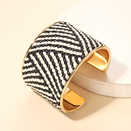FAERLIIRY Cuff Bracelet for Women Acrylic Resin Bracelets Statement Bangle Bracelet Adjustable Bracelet Wide Chunky Bracelets for Women - color: Black White
