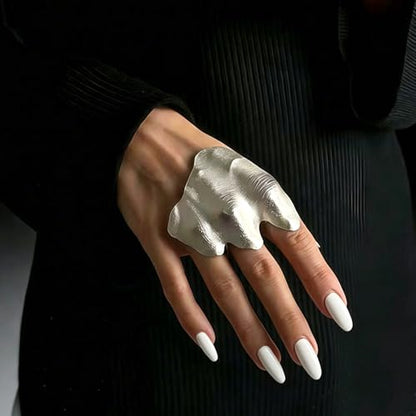 Gothic Irregular Pleated Knuckle Ring Punk Pleated Hand Ring | Hiphop Texture Pleated Finger Rings Minimalist Hand-Hammered Arthritis Ring Wide pleated Hand Ring