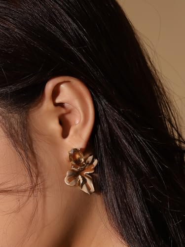 Statement Earthy Flower Dangle Earrings for Women, Elegant Floral Jewelry - color: Brown