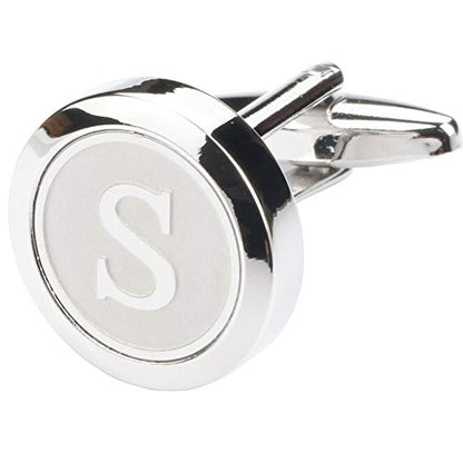 Mens Classic Stainless Steel Initial Cufflinks 26 Alphabet Initial Letter Cufflinks Business Wedding Shirts A-Z - style: S