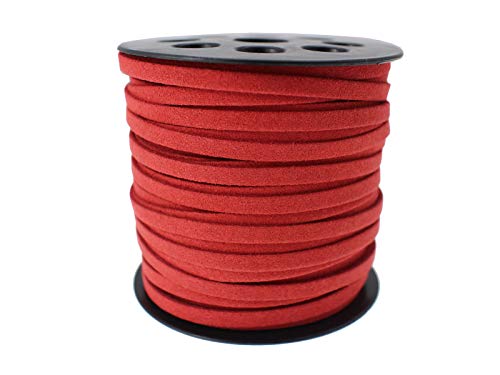 5mm Faux Suede Leather Cord String for Jewerly Making 40 Yards Red Bracelet Cords Flat Thin Leather Lace Thread for Necklace-Chocker & DIY Projects - size: 40 Yards Red