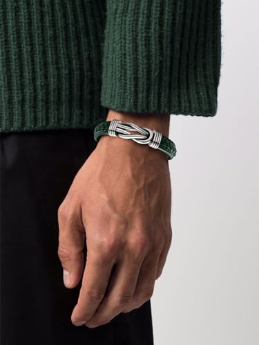 Mens Black Braided Leather Bracelet, Green/Red/Brown/Black Braided Leather Infinity Knot Bracelets for Men with Stainless Steel Clasp, 7.5/8.5/9in Length - color: 04-Green
