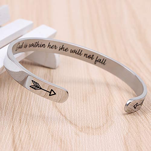 Btysun Bracelets for Women Mothers Day Bracelet Gifts from Daughter Inspirational Gifts for Women Graduation Gifts for Her Motivational Birthday Cuff Bangle Friendship Personalized Mantra Jewelry… - style: God is within her she will not fall