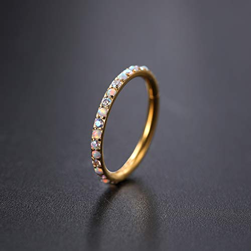 GAGABODY Surgical Steel Hypoallergenic Nose Ring Earring CZ Hoop for Unisex | Hinged Seamless Clasp,Used in Nostril,Septum,Lip,Eyebrow,Nipple and All Ear Piercings.22G to 12G,Inner Diameter 5mm to 14mm - color: Style5:Gold+Clear CZ & White Opal, size: 8mm