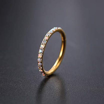 GAGABODY Surgical Steel Hypoallergenic Nose Ring Earring CZ Hoop for Unisex | Hinged Seamless Clasp,Used in Nostril,Septum,Lip,Eyebrow,Nipple and All Ear Piercings.22G to 12G,Inner Diameter 5mm to 14mm - color: Style5:Gold+Clear CZ & White Opal, size: 8mm