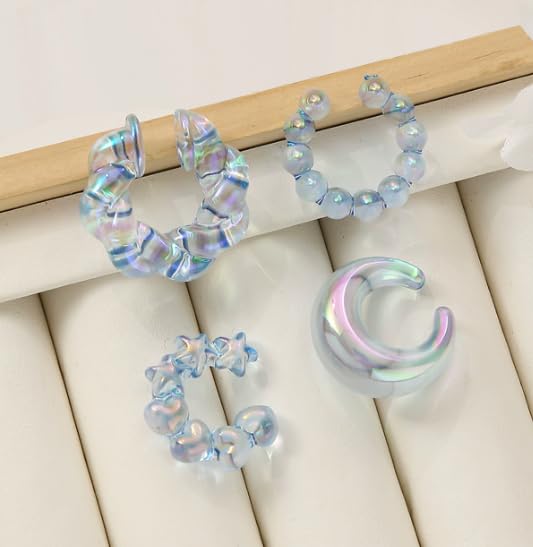 4-Piece No-Piercing-required Ear Cuff Set - Colorful Creative Resin Ear Bone Clips for Women Unique Jewelry for Daily - color: D