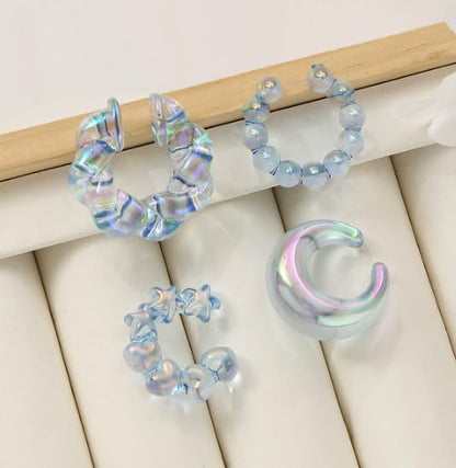 4-Piece No-Piercing-required Ear Cuff Set - Colorful Creative Resin Ear Bone Clips for Women Unique Jewelry for Daily - color: D