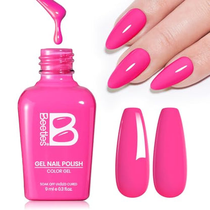 Beetles Hot Pink Gel Polish, BikiniPink, Hot Pink Gel Nail Polish | Summer Voyage Collection, Color-Matched Bottle Design, Soak Off UV LED, Long-Lasting Nails Art for Home DIY & Holiday - color: 0-Bikini Pink