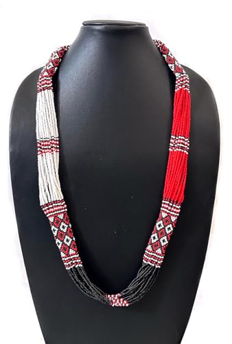 Layered – Boho Native American Style Layered Beaded Necklace– Ukrainian beaded Necklace Native Handmade Seed Bead Necklace Tribal ethnic beaded Necklace for Women (Tuquoise) - color: Rad & black
