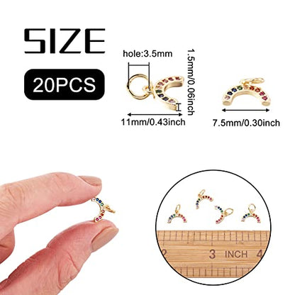 Beadthoven 20pcs Real 18K Gold Plated Rainbow Crystal Charm Pendants Colorful Half Round Circle Cubic Zirconia Charm Beads with Jump Ring for DIY Jewelry Making Tiny Dangle Accessories - color: Rainbow-Mixed
