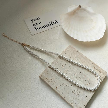 Zeffy Pearl Necklace 4MM/6MM/8MM Dainty Round Imitation Pearl Choker Necklace Wedding Pearl Necklace Delicate Jewelry for Women Simple Bridesmaid Jewelry Gifts - style: 6mm Gold Pearl Necklace(14"+2")