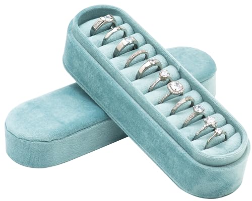 Velvet Small Multiple Ring Box Portable Organizer Display Storage | Travel Case Jewelry Earring Holder for Wedding Birthday Christmas Day (Sage Green) - color: Sage Green