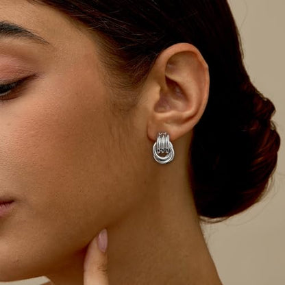 SHERLOVE Chunky Knot Gold Earrings Women Statement Drop Dangle Earrings | 14K Gold Plated Hypoallergenic Lightweight,Trendy Dainty Elegant Cute,Women Gold Jewelry Fashion Accessories Gifts - color: Knot Double Silver C