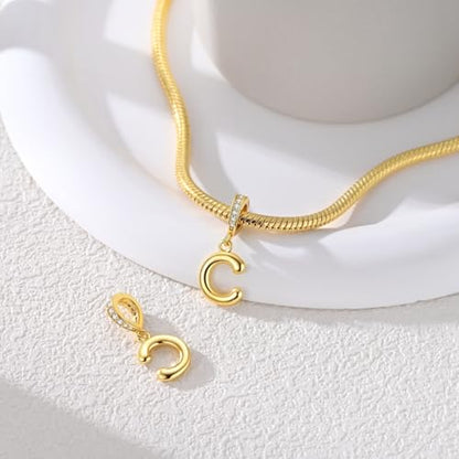 Hapour Gold Initial Letter Charms 925 Sterling Silver Alphabet Beads | 14K Gold Plated, A-Z Letter Charms, For Bracelets Necklace, Cubic Zirconia, DIY Dangle Pendant Beads, For Women Mom - color: Golden initial letter C