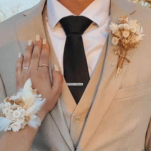 LADY & HOME Tie Clips for Men, Stainless Steel Tie Bars Gifts for Groom, Groomsmen, Father of Groom, Father of Bride, Brother of Bride - style: I:GROOM