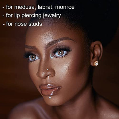 PunkTracker 16g/18g/20g Titanium Steel Threadless Flat Back Cartilage Earrings for Helix/Tragus/Conch/Daith/Earlobe - Nose Studs Lip Rings Labret Monroe Piercing Jewelry for Women Men 2PCS - style: 16g,silver,6mm bar,3mm gem
