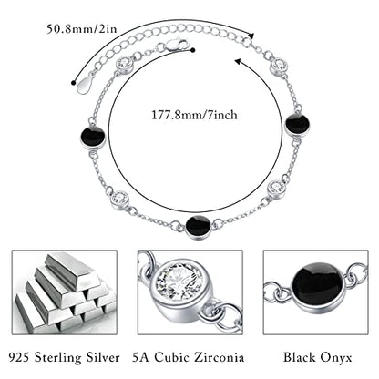 925 Sterling Silver Bohemia Hawaiian Beach Mermaid Floral Bracelet Birthday Graduation Gifts for Women with Gifts Box - style: 22-Black Onyx