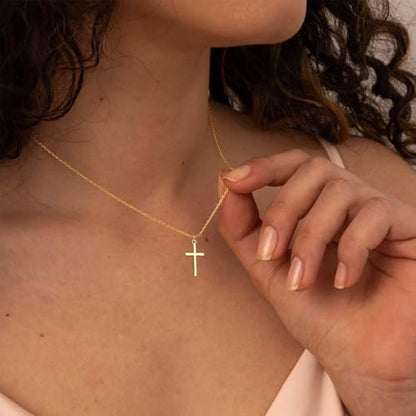 Poxtex Cross Necklace for Women Teen Girls, Dainty 14K Gold Silver Plated Cross Choker Jewelry Non Tarnish Waterproof Cute Simple Small Necklace Christian Baptism Religious Faith Jewelry Gifts - color: 04 Simple Cross Gold