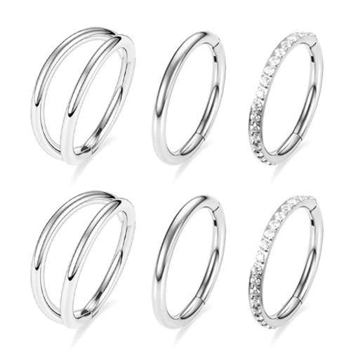 14G 16G 18G Surgical Steel Nose Septum Rings Hoops - Stainless Steel Segment Nose Rings Hoop Helix Cartilage Clicker Daith Tragus Sleeper Hoop Earrings for Women Men 6mm 8mm 10mm 12mm - color: Silver Plated 6PCS, size: 14g 8mm