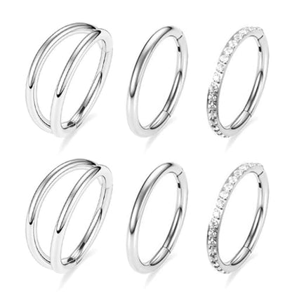 14G 16G 18G Surgical Steel Nose Septum Rings Hoops - Stainless Steel Segment Nose Rings Hoop Helix Cartilage Clicker Daith Tragus Sleeper Hoop Earrings for Women Men 6mm 8mm 10mm 12mm - color: Silver Plated 6PCS, size: 14g 8mm