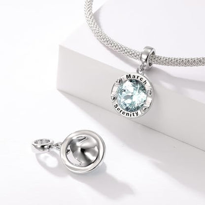 Birthstone Charms for Women Bracelets Birthday Bead Charms fit Pandora Bracelets Mothers Day Gifts for Women - color: 03-March(Aquamarine)