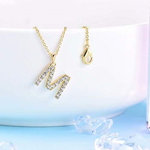 Tarsus Initial Cubic Zirconia Necklace for Women Teens | Jewelry Gifts for Women Adjustable Chain 18" + 2" - style: Gold-M-Diamond style