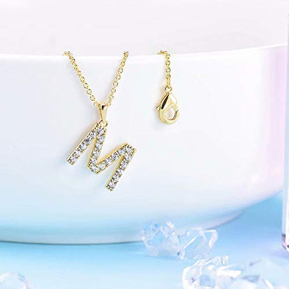 Tarsus Initial Cubic Zirconia Necklace for Women Teens | Jewelry Gifts for Women Adjustable Chain 18" + 2" - style: Gold-M-Diamond style