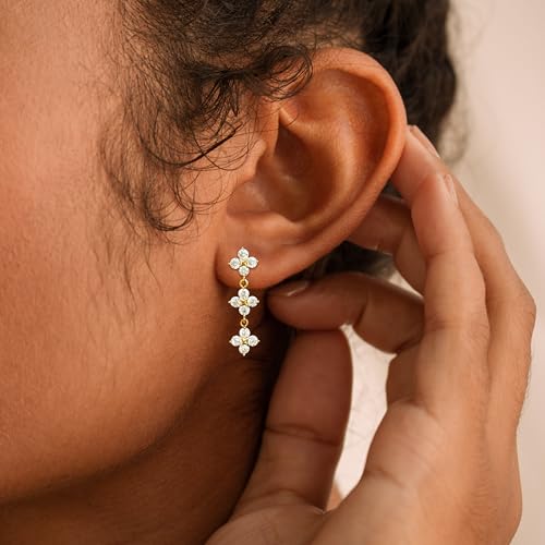 Pearl Earrings for Women Trendy, 14k Gold Plated Freshwater CZ Leaf Pearl Dangle Drop Gold Earrings Lightweight Hypoallergenic Stud Earring Bridesmaid Wedding Gold Jewelry for Women Gifts - style: style 2