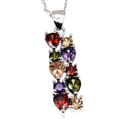 Hermosa Multi Gemstone Pendants Garnet Amethyst Morganite Peridot Promise Wedding Party Necklaces Pendants (Silver Color)