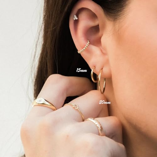 Minimalist Hoops for Women - 14K Gold Open Huggie Hoop Earrings, Hypoallergenic Tiny Hoops in Gold and Silver (Set of 1-5 Pairs) - color: 14K Gold - 20mm (1 Pairs)