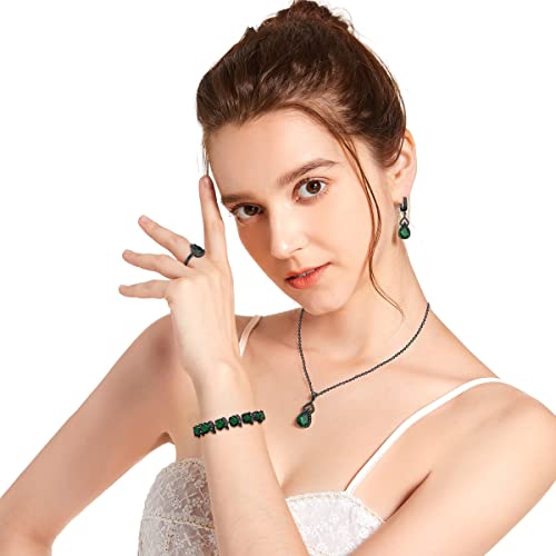 LMXXVJ Women Jewelry Set Platinum Plated Necklace Open Ring Earrings Bracelet Set,Birthday/Anniversary Mother’s Day Jewelry Gifts for Mom/Wife/Sister/Best Friend - color: Black Gun-Green