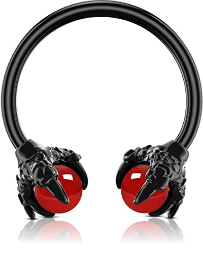 OUFER 316L Surgical Steel Circular Earrings Two White Opals Surrounded by Dragon Claws Cartilage Earing Ear Body Piercing Jewelry Helix Earrings Piercing… - color: Black Red