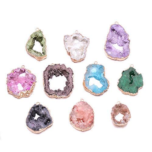 LE SKY 5 Pcs Natural Stone Pendants Irregular Gold-plated Edge Crystal Agate Stone Charms for Jewelry Making DIY Necklace 25X30-35X45mm - color: random 5 PCS