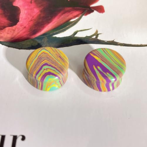 Rainbow Stone Double Flare Ear Plugs Tunnels Natural Organic Stones Expander Ears Piercing Stretcher Gauge Plug for Women Men Fashion Body Jewelry - color: 20mm(3/4")
