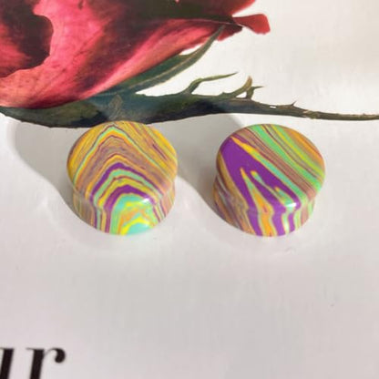 Rainbow Stone Double Flare Ear Plugs Tunnels Natural Organic Stones Expander Ears Piercing Stretcher Gauge Plug for Women Men Fashion Body Jewelry - color: 20mm(3/4")