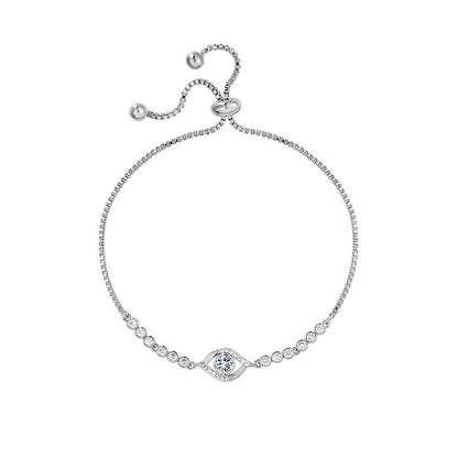 Solid 14K Gold Over 925 Silver Moissanite Evil Eye Bracelet for Women,Dainty Round Cut Moissanite Devil’s Eye Chain Bracelet,Lucky Jewelry Gift for Her,Adjustable 8" to 9" - color: White Gold