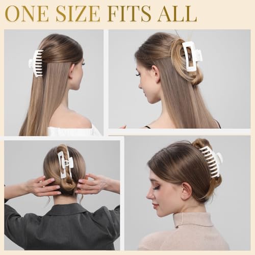 White Hair Clips for Women - 8 Pack 4.3 Inch Large Matte Banana Claw Clips for Women Thin Thick Curly Hair, Big Strong Hold jaw - color: White