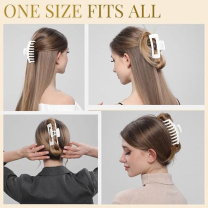 White Hair Clips for Women - 8 Pack 4.3 Inch Large Matte Banana Claw Clips for Women Thin Thick Curly Hair, Big Strong Hold jaw - color: White