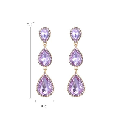 EleQueen Women's Crystal Teardrop Pear Shape 2.5 Inch Long Earrings | Dangle Earrings for Women, TearDrop Crystals Earrings for Bride Bridesmaid, Prom Jewelry for Wedding - color: Full Light Purple Gold-Tone